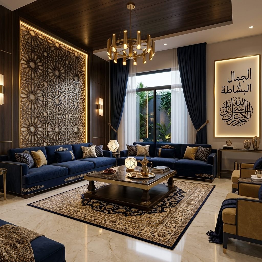 مجلس عصري بنقشات ذهبية